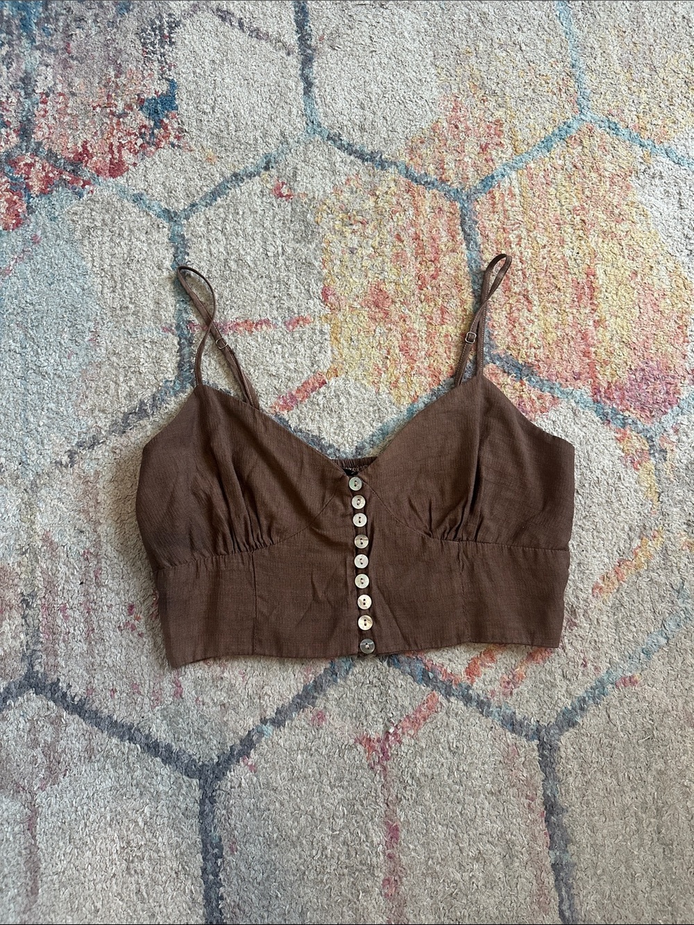 Forever 21 Brown Button-Front Crop Cami Top